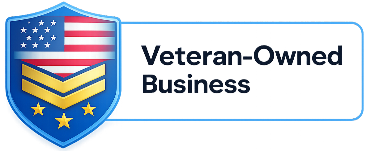 Shield badge with American flag representing veteran owned business